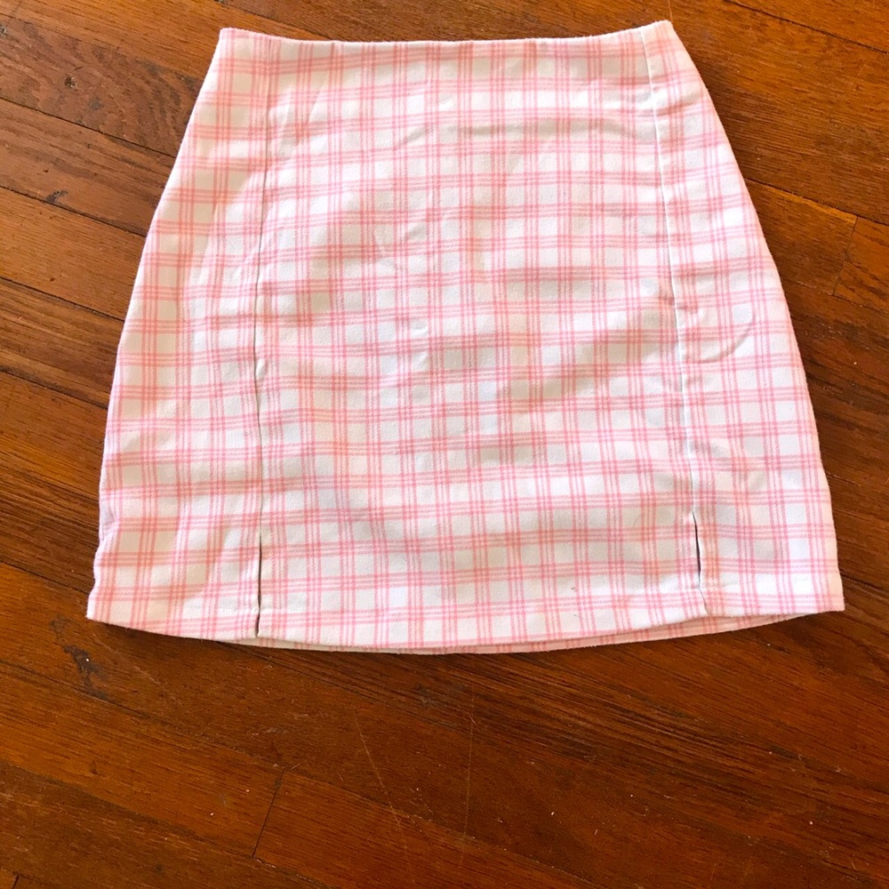 Brandy Melville pink and white plaid Cara skirt